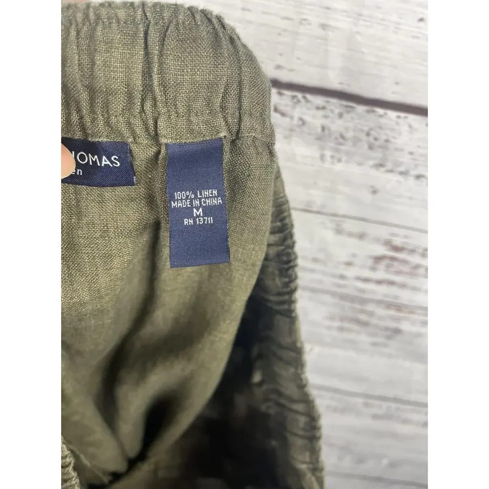 Grant Thomas Pants Men's SZ Medium Green Linen Drawstring Elastic Waist Cropped
